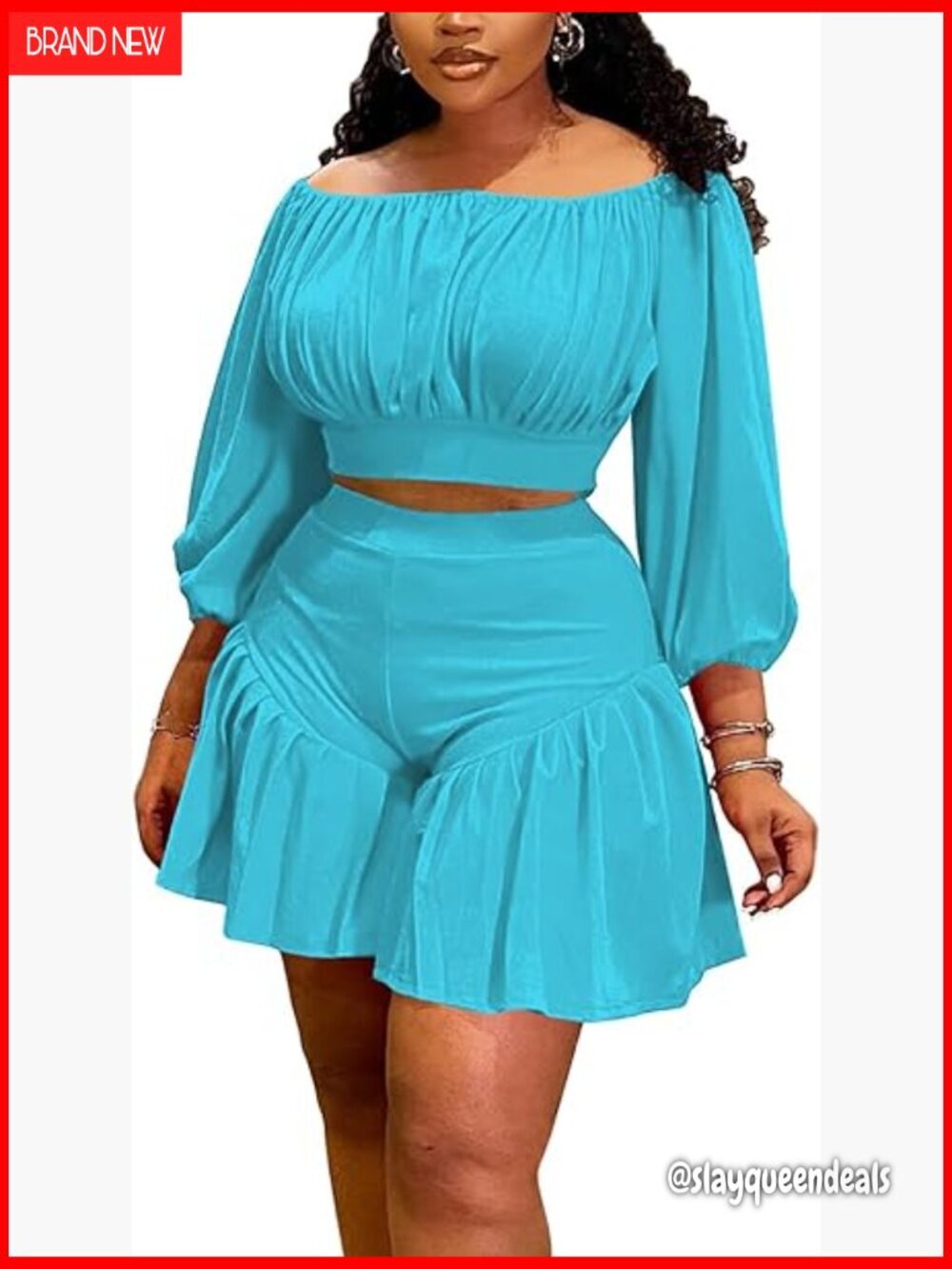 Plus Size 2 Piece Set Long Sleeve Crop Top High Waisted Shorts Lounge
